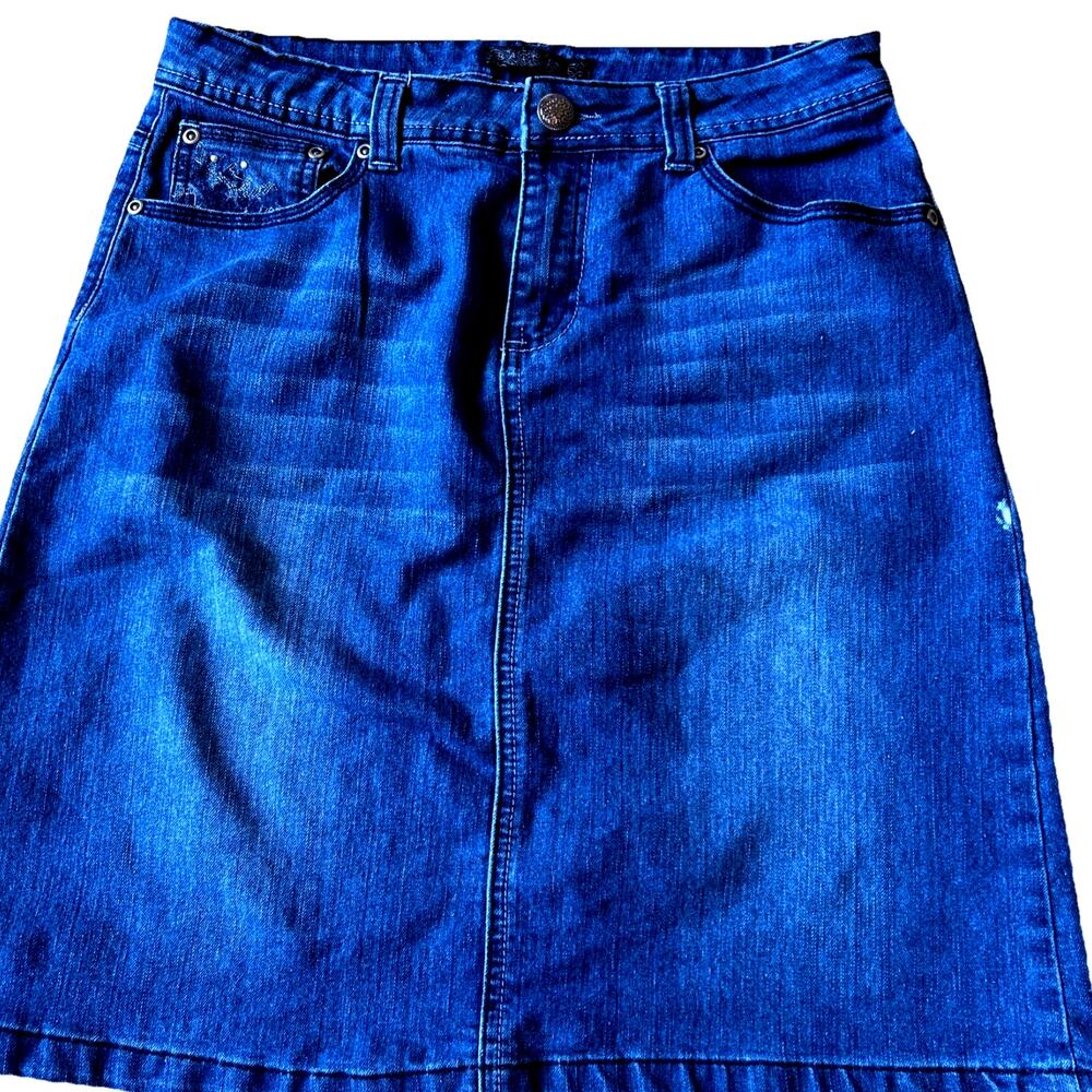 Vtg Baccini Flared A Line Denim Skirt Women 6 Embroidered Preppy Y2K 90s Midi
